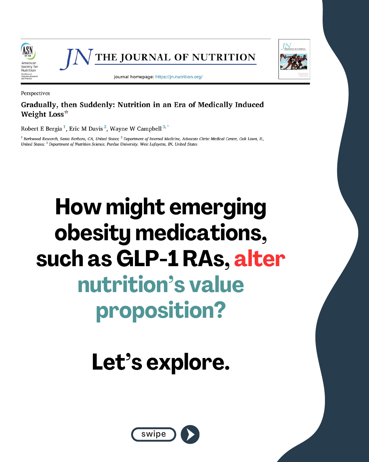 Opening card asking how emerging obesity medications, including GLP-1 receptor agonists, might alter nutrition's value proposition.