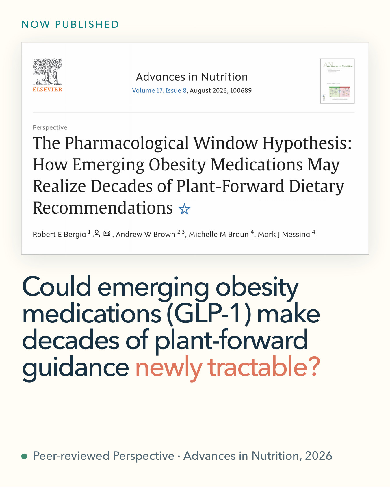 Publication announcement for The Pharmacological Window Hypothesis in Advances in Nutrition